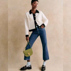 NWOT Sezane Betty Cardigan in Ecru Black Ivory Contrast Long Sleeves Button